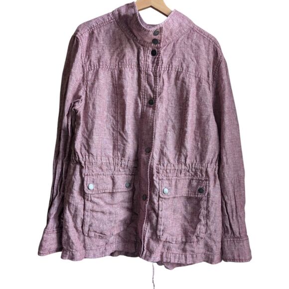 Nordstrom CASLON 100% LINEN Cinch Waist Utility Summer Jacket Size Xl - Picture 13 of 13